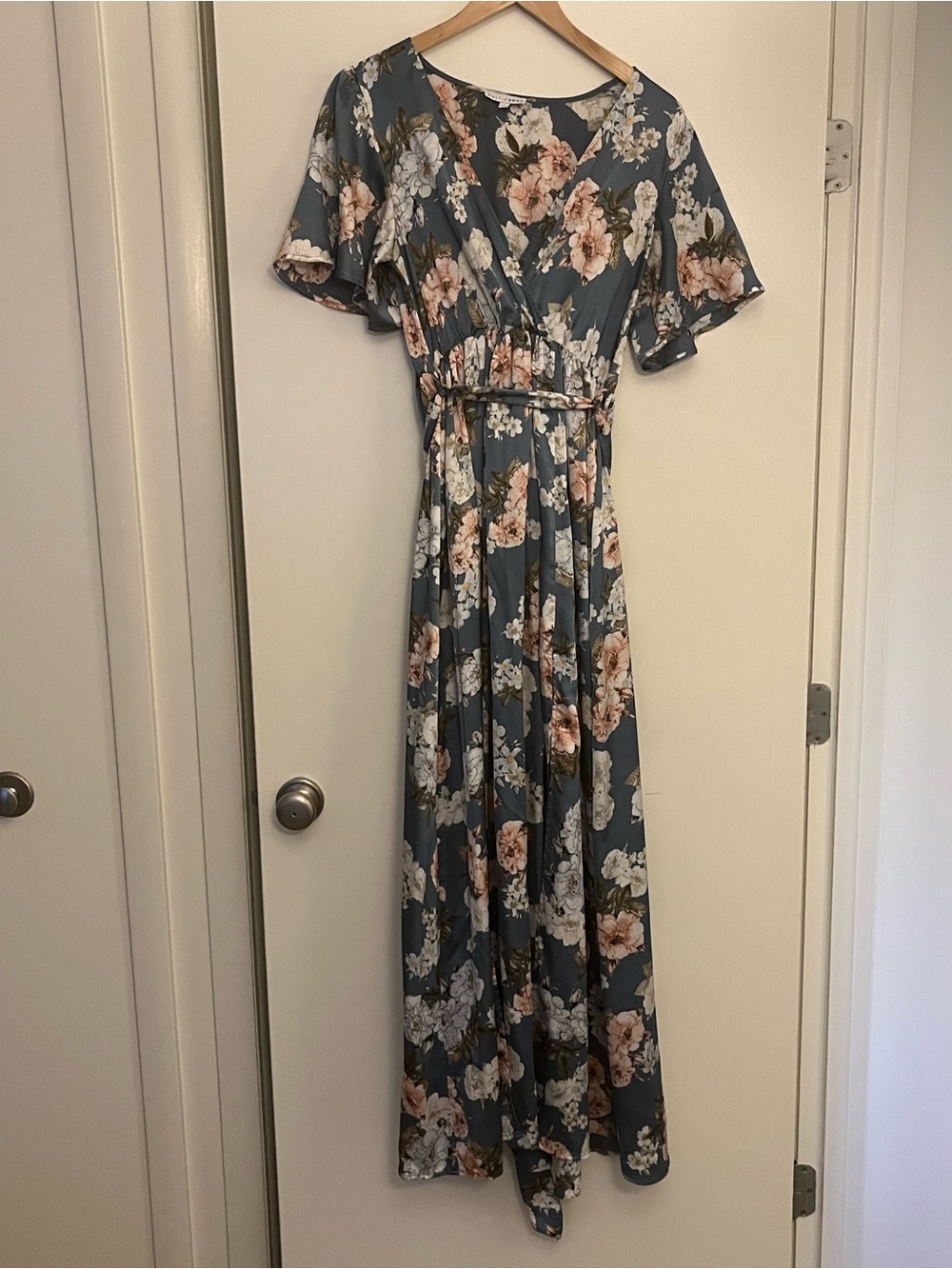 Baltic Born Sicily Blue Floral Satin Maxi Dress